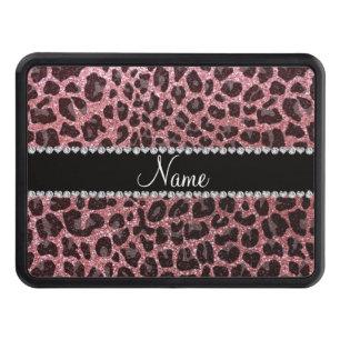Custom name light pink glitter leopard print tow hitch cover