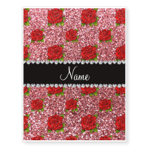 Custom name light pink glitter roses temporary tattoos