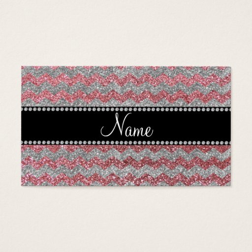 Customizable Custom name light pink silver glitter chevrons business card