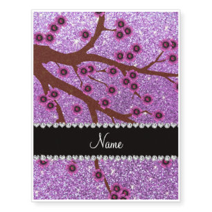 Custom name light purple glitter cherry blossoms temporary tattoos