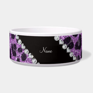 Custom name light purple glitter leopard print bowl