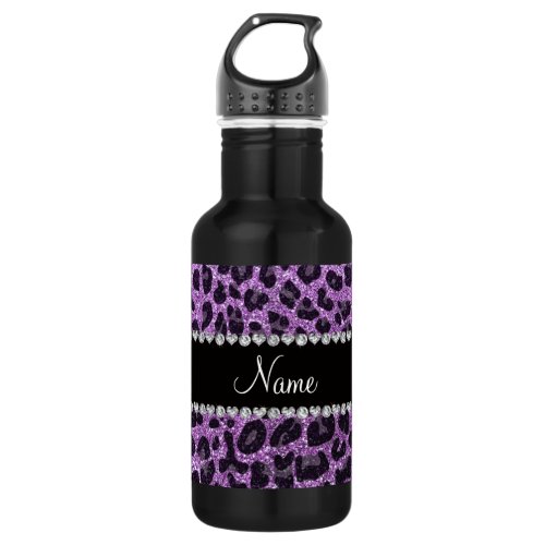 Custom name light purple glitter leopard print water bottle