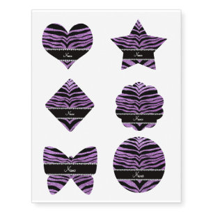 Custom name light purple glitter tiger stripes temporary tattoos