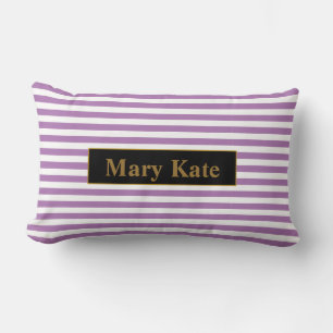 Custom Name Light Purple/White Stripes Lumbar Pillow