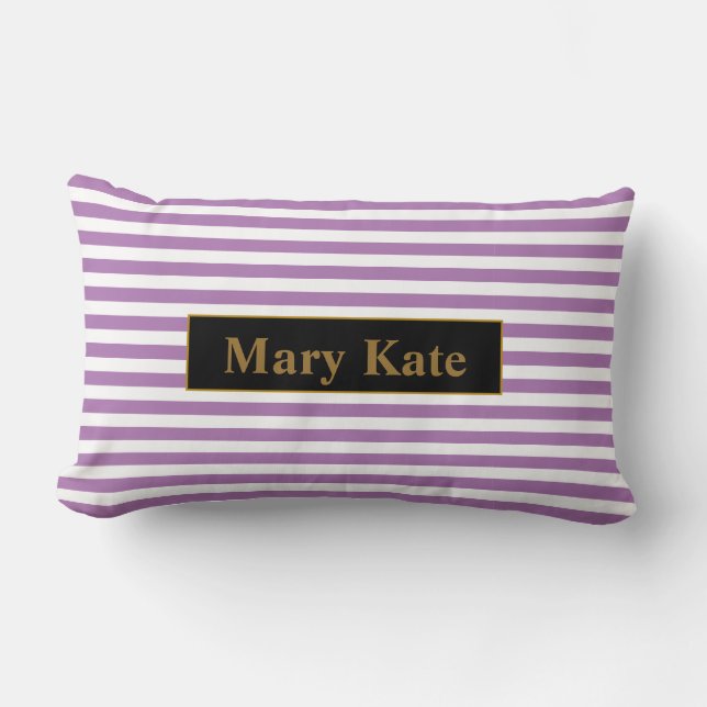 Custom Name Light Purple/White Stripes Lumbar Pillow (Front)