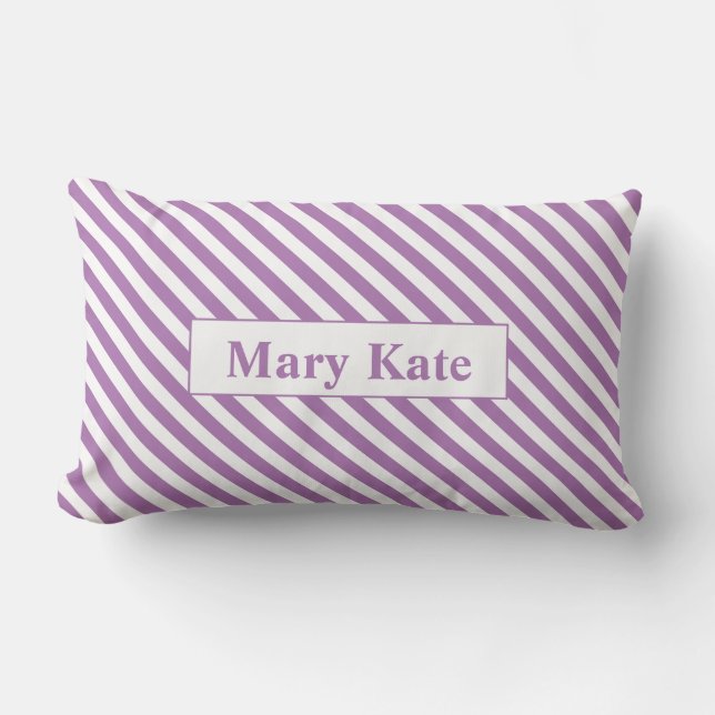 Custom Name Light Purple/White Stripes Lumbar Pillow (Front)