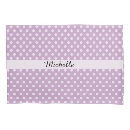 Custom Name Lilac and White Polka Dot Pattern Pillow Case