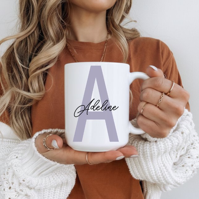 Custom Name Lilac Mug Bridal Party Gift for Her (Custom Initial Mug Housewarming Gift for Her, Lilac Monogram Mug Bridesmaid Proposal Gift for Her)