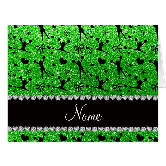 Custom name lime green glitter cheerleading cards (Front Horizontal)
