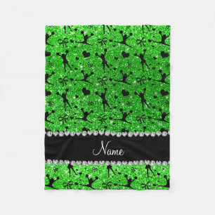 Custom name lime green glitter cheerleading fleece blanket