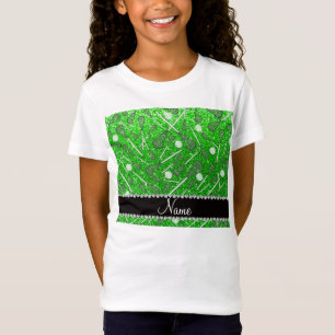 Custom name lime green glitter lacrosse sticks T-Shirt