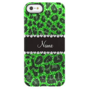 Custom name lime green glitter leopard print permafrost iPhone SE/5/5s case