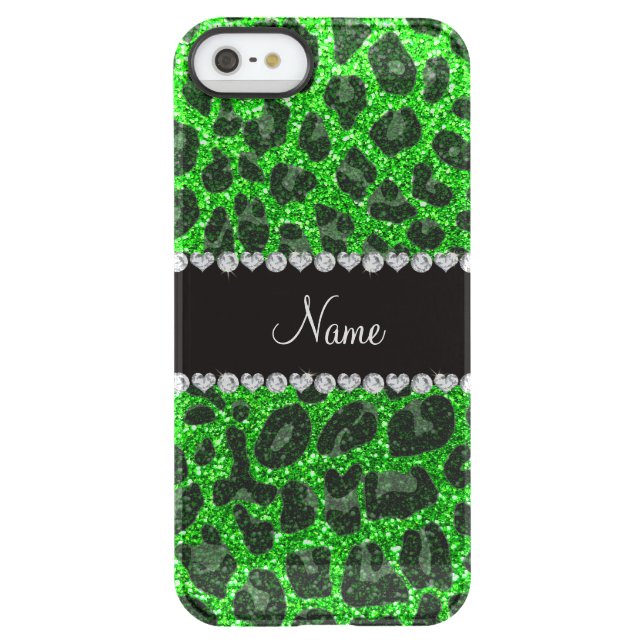Custom name lime green glitter leopard print uncommon iPhone case (Back)