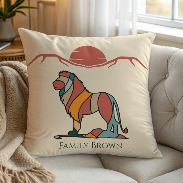 Custom Name Lion Family Pride Boho Terracotta Throw Pillow (Custom Name Lion Family Pride Boho Terracotta Throw Pillow)