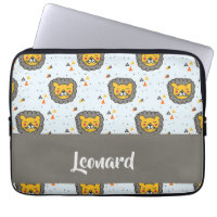 Custom name lion head on blue laptop sleeve