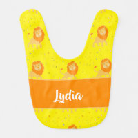 Custom name lion on yellow baby bib