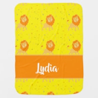 Custom name lion on yellow baby blanket