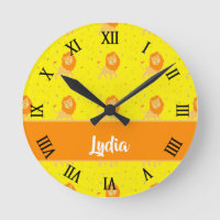 Custom name lion on yellow round clock