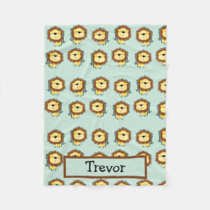 Custom name lion pattern on blue fleece blanket