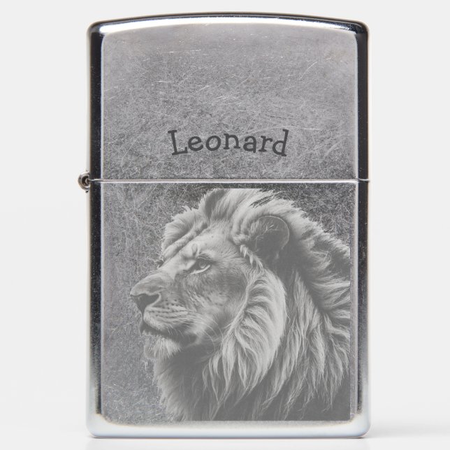 Custom Name Lion Wildlife Animal Nature art Zippo Lighter (Front)