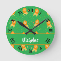 Custom name lions on green round clock