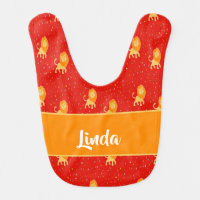 Custom name lions on red baby bib