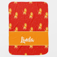 Custom name lions on red baby blanket
