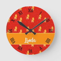 Custom name lions on red round clock