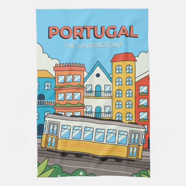 Custom Name Lisbon Portugal Kitchen Towel (Vertical)