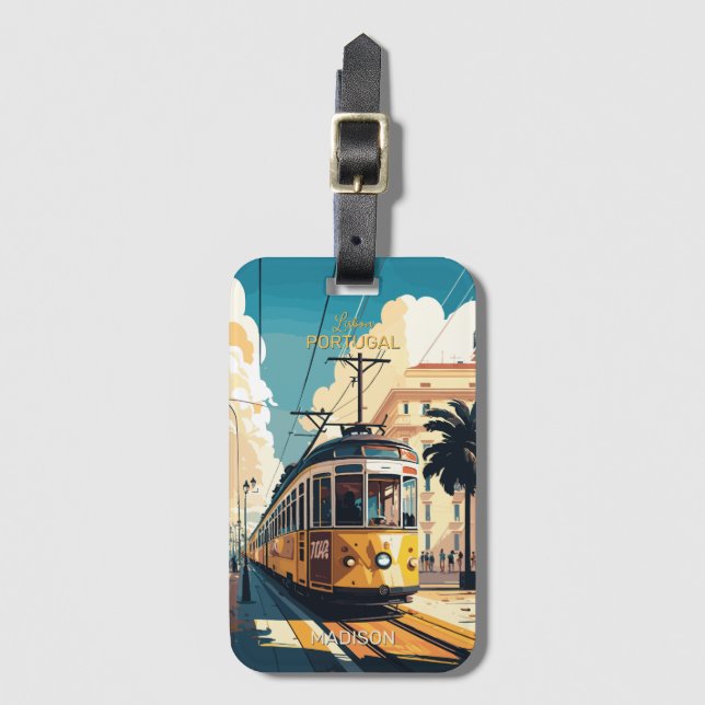Custom Name Lisbon Portugal Luggage Tag (Front Vertical)