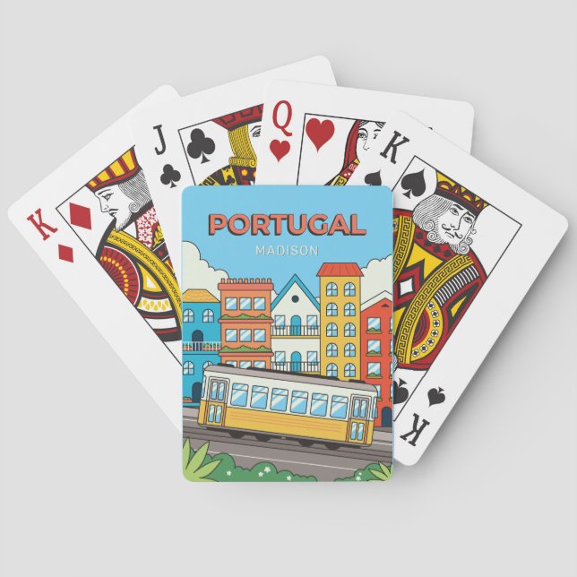Custom Name Lisbon Portugal Poker Cards (Back)