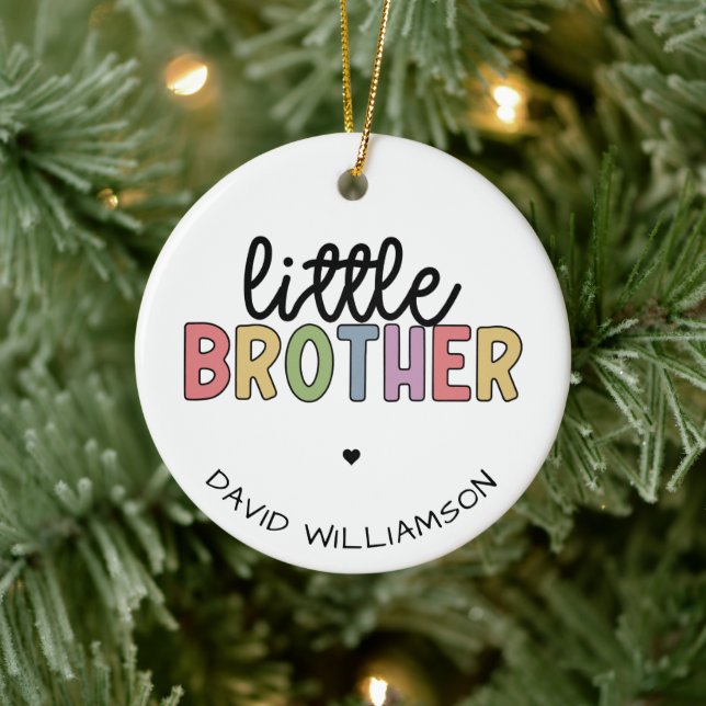 Custom Name Little Brother Cute Personalized Ceramic Ornament (Tree)