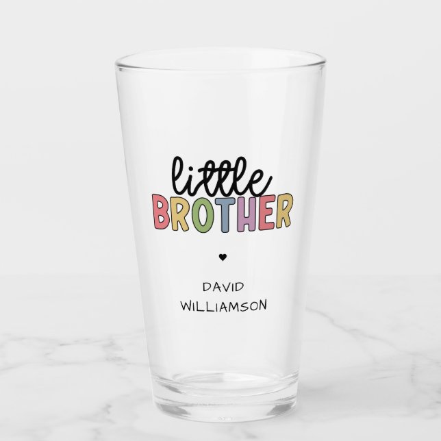 Custom Name Little Brother Cute Personalized Glass (Front)