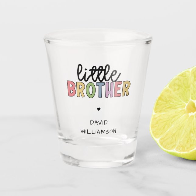 Custom Name Little Brother Cute Personalized Shot Glass (Front)