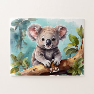 Custom Name Little Koala Bear Watercolor Jigsaw Puzzle