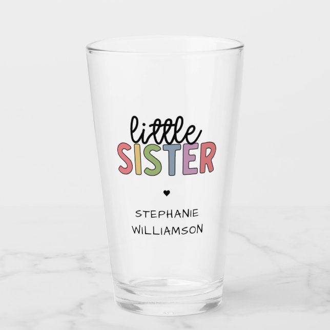 Custom Name Little Sister Cute Personalized Glass (Front)