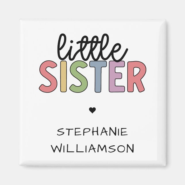 Custom Name Little Sister Cute Personalized Magnet (Front)