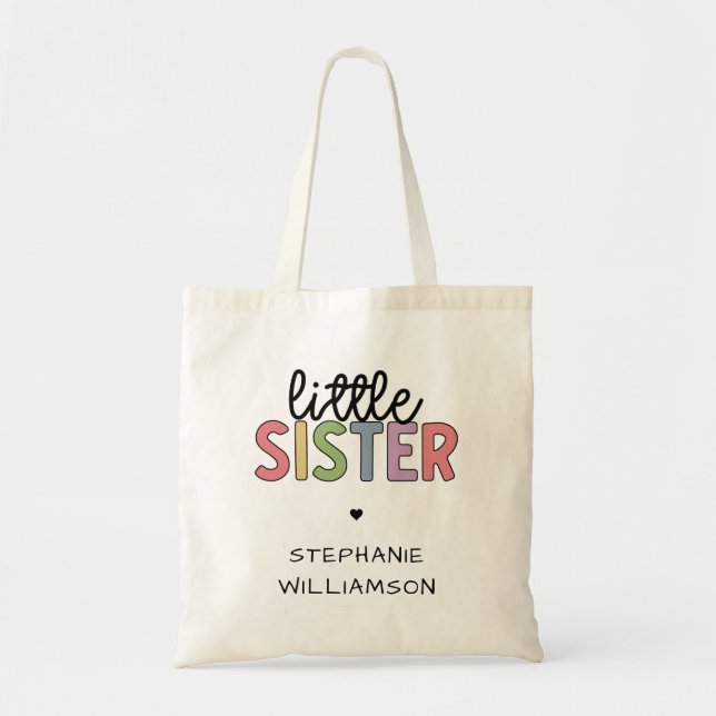 Custom Name Little Sister Cute Personalized Tote Bag (Front)