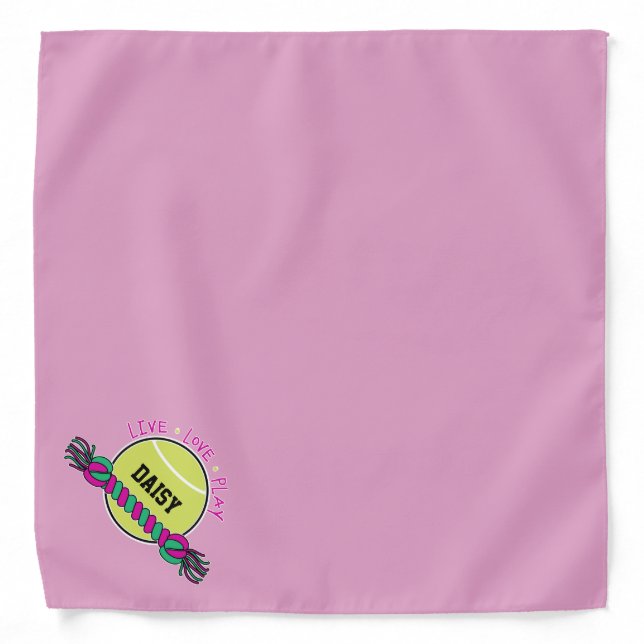 Custom Name, Live Love Play, Pink Dog Bandana (Front)