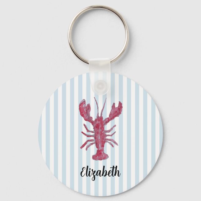 Custom Name Lobster Painting Stripe Keychain (Front)