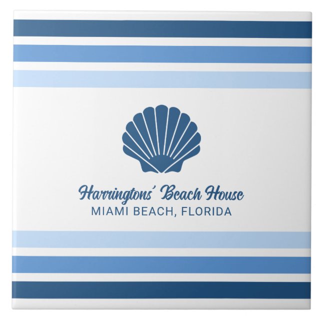 Custom Name & Location Beach House Ceramic Tile (Front)