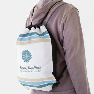 Custom Name & Location Beach House Drawstring Bag