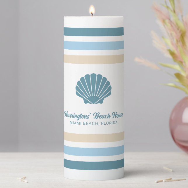 Custom Name & Location Beach House Pillar Candle (In Situ)