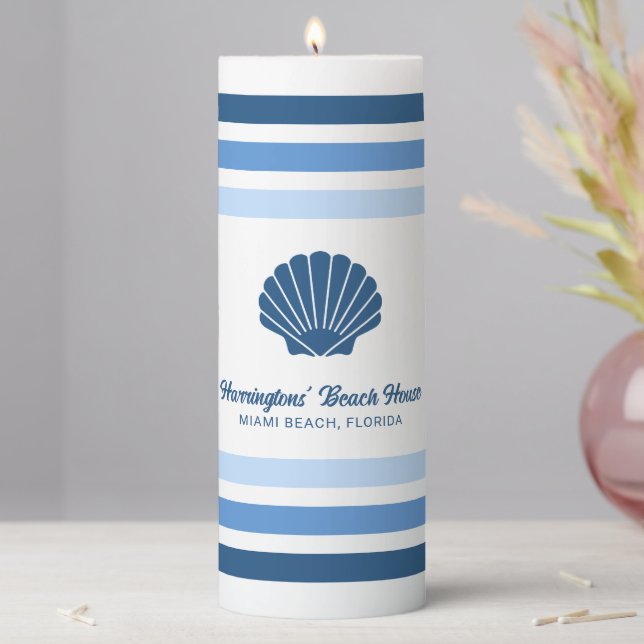 Custom Name & Location Beach House Pillar Candle (In Situ)