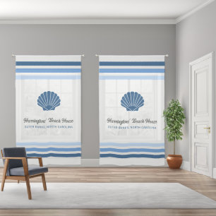 Custom Name & Location Beach House Sheer Curtains