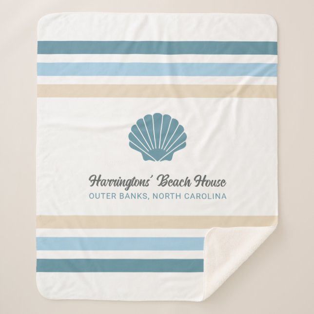 Custom Name & Location Beach House Sherpa Blanket (Front)