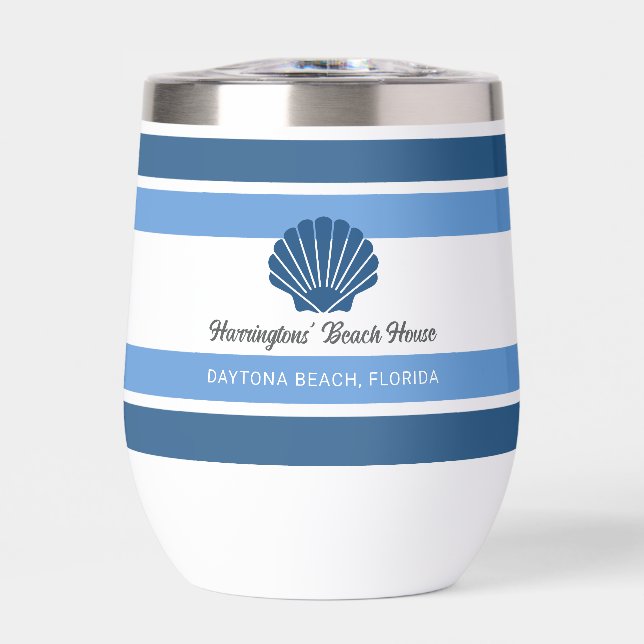 Custom Name & Location Beach House Thermal Wine Tumbler (Front)
