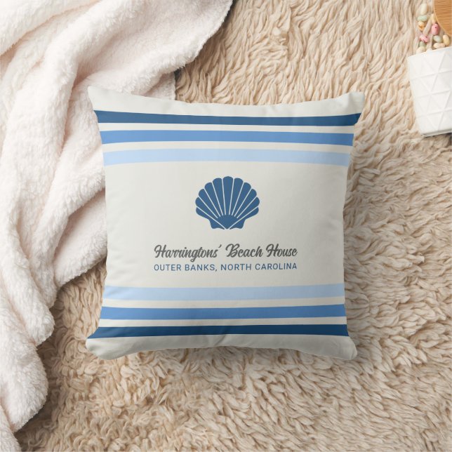 Custom Name & Location Beach House Throw Pillow (Blanket)