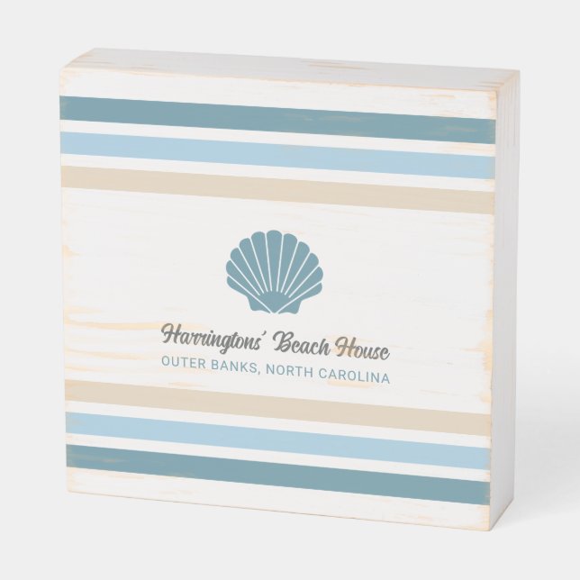 Custom Name & Location Beach House Wooden Box Sign (Angled Horizontal)
