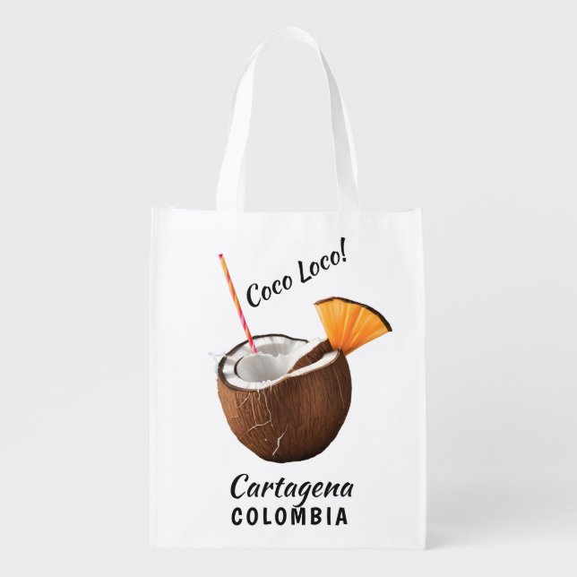 Custom Name & Location Coco Loco Grocery Bag (Front)